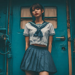 Uniforme Escolar Japonés de Marinero, Cosplay, Camisa Corta, Falda, Traje, Disfraz, Vestido Largo Sexy Blanco Marino para Mujer - Product Image 4