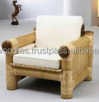 Sillón de Bambú Tejido a Mano Moderno con Reposabrazos, Cojín Azul y Blanco, Venta al por Mayor - Product Image 4