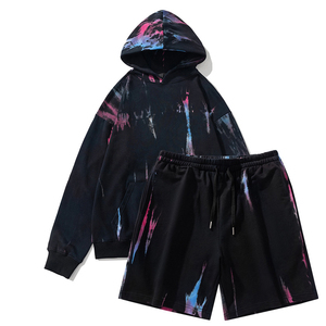 High Quality Winter Casual Breathable <b>Knitted</b> Hoodie and Short <b>Set</b> 100% Cotton Heavy GSM 450-500 Acid Washed with Front Logo - Product Image 2