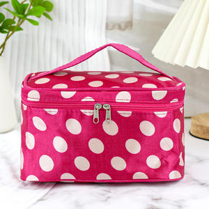 Portable Makeup Bag with Heart Print and Interior Brush Holders Double Zipper Travel Toiletry Case for Daily lunch bag - Product Image 1