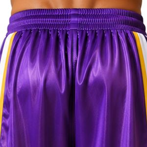 Custom Purple <b>Mens</b> Basketball <b>Shorts</b> With White <b>Yellow</b> Side Panel Sport Training <b>Shorts</b> Elastic Waist Activewear Gym Fitness - Product Image 6