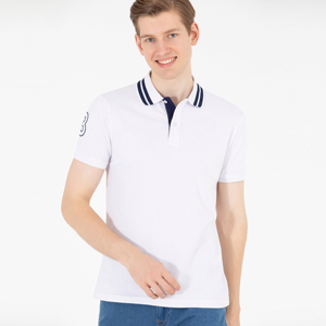 Polo de Manga Corta Blanco para Hombre, Color Sólido, Algodón Piqué, Diseño Casual, Cierre de Botones, Corte Regular - Product Image 5