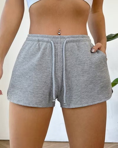 High Waist Drawstring Shorts Elastic Waistband Solid Color Casual Women's Athletic Short Pants - Product Image 1