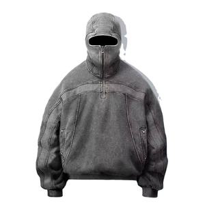 Vente en gros de nouvelle mode sweat à capuche vintage délavé à l'acide pour hommes 100% coton épaule tombante fermeture éclair double couche pour l'hiver 2026 - Product Image 1