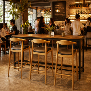 Export Quality Durable Teak Wood Modern Elvaro Bar Chair <b>Stool</b> <b>Cushioned</b> Oscar Seat Commercial Bar Furniture Cafe Counter - Product Image 6