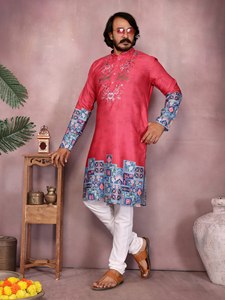Kurta élégante en coton Khadi épais avec broderie au col et Chudidar semi-coton, idéale pour les mariages, les festivals et les tenues traditionnelles. - Product Image 5