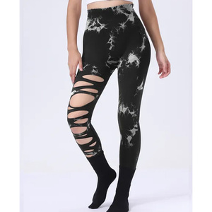 Leggings de yoga et d'entraînement taille haute pour femme, très élastiques, tie-dye, à découpes, effet push-up fessier - Product Image 4
