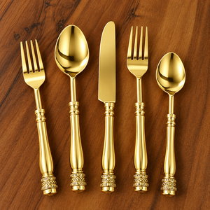 Elegant Gold Flatware Set With <b>Vintage</b> Winston Victorian Palace Style Handles High Mirror Polish Dishwasher Safe Wedding Cutlery - Product Image 2