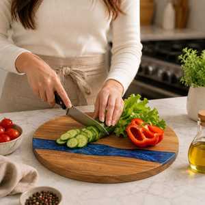 Tabla de servir queso de madera natural con mango de resina, tabla ecológica para preparar alimentos, para queso, pan, frutas y frutos secos - Product Image 1