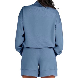 Women's Blue Knitted Turtleneck <b>Sweater</b> <b>Shorts</b> <b>Set</b> Casual Loose Fit Solid Color Two Piece Outfit Spring Women's <b>Sets</b> - Product Image 4