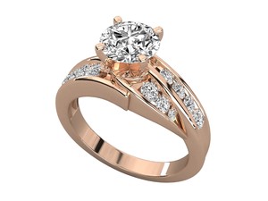 Anillo de Compromiso de Oro Rosa de 18K con Diamantes y 14 Piedras Laterales, Corte Brillante Redondo, Engaste de Garras, Joyería de Boda para Mujer - Product Image 3