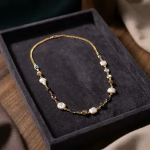 Collar de Cadena con Dije de Concha Chapado en Oro de Latón Vintage para Mujer, 18 Pulgadas, con Engaste de Piedra Natural, Joyería para Uso Diario y Regalo - Product Image 3