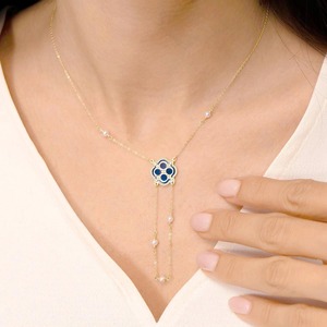 Collar de Oro Amarillo de 9K con Perlas de Agua Dulce y Madreperla Azul y Blanca, Diseño Floral, para Mujer, Joyería Fina, Venta al Por Mayor - Product Image 6