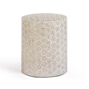 Tabourets décoratifs en nacre beige naturel, incrustés de motifs floraux, faits à la main, en mosaïque ronde, support pour plantes, texture unique - Product Image 4