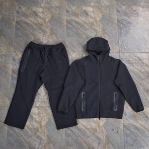 Nouvel ensemble de survêtement décontracté pour homme en polaire technique microfibre, style uni, avec capuche, poches zippées, veste et pantalon de jogging pour l'hiver - Product Image 2