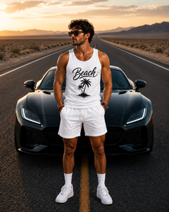 Débardeur blanc pour homme Cosh International, imprimé palmiers, en coton, décontracté, col rond, respirant, logo sur le devant - Product Image 5