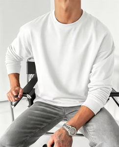 Men's <b>White</b> Long Sleeve O Neck Knitted Cotton Breathable 180g Sweatshirt Regular Fit Solid Casual Wear Blank Jersey Top - Product Image 1