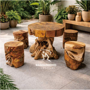 Conjunto de Mesa y Taburetes Plegables de Teca para Terraza, con Capacidad para 4 Personas, Muebles de Exterior Resistentes al Agua y a los Rayos UV - Product Image 1