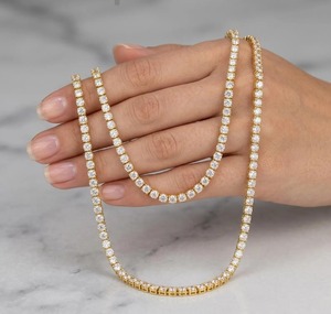 Unisex 925 <b>Silver</b> Rhodium Plated Moissanite <b>Choker</b> Necklace Round Brilliant Cut Channel Setting Luxury Everyday Wear Jewelry - Product Image 2