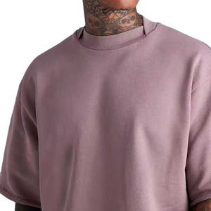Camiseta de lujo 100% algodón para hombre 350g cuello redondo de gran tamaño hombro caído peso pesado con ribete de contraste estilo Streetwear - Product Image 2