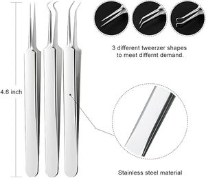 แหนบกำจัดสิวเสี้ยน แหนบต่อขนตา เข็มกดสิวเสี้ยน สิวหัวขาว แหนบปลายแหลม - Product Image 6