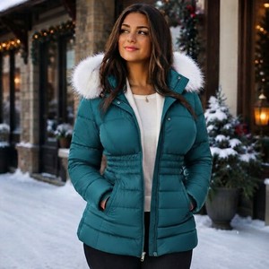 Chaqueta de Plumón Corta Impermeable para Mujer, Cuello Alto, Ajustada a la Cintura, Nueva Colección Invierno 2026, con Acabado Brillante de Pluma de Ganso, No Requiere Lavado, Corte Ajustado - Product Image 1