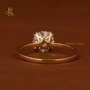 Bague de mariage en diamant de laboratoire de luxe plaqué or 14 carats, design classique, éclat étincelant, élégante, pour couple, bijou intemporel - Product Image 4