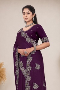 Vexotrend Indian CustomizationDesigner Women's Satin Chiffon <b>Saree</b> Embroidery Swarovski Patola Design Traditional Style Wedding - Product Image 6