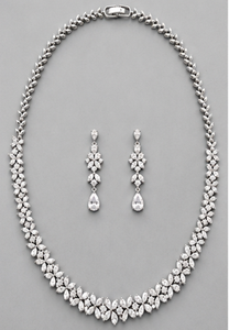 Conjunto de Joyería Nupcial Clásico de Aleación de Plata con Collar de Zirconia Marquise y Pendientes Colgantes, Bañado en Rodio, Regalo para Fiesta de Bodas - Product Image 2