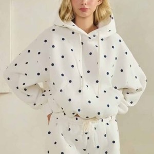 Sweat-shirt à capuche à pois pour femme, manches longues, en coton tricoté, fermeture éclair sur le devant, vêtement décontracté d'automne, avec appliqué - Product Image 5