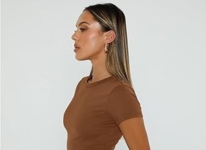 Camiseta Corta de Algodón para Mujer, Ajustada, de Manga Corta, Estilo Urbano, Informal, Suave y Elástica, con Estampado Personalizado - Product Image 2