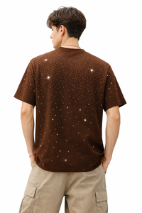 New <b>Design</b> Brown Custom Print Men's Oversized Fit Cotton Short Sleeve T-Shirt Rhinestone <b>Design</b> Streetwear Casual Summer tee - Product Image 4