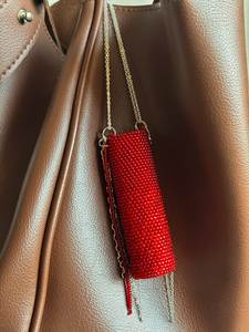 Handmade <b>Red</b> Beaded Lipstick Holder Keychain Luxury Women Bag Charm Fashion <b>Purse</b> Accessory Gift Pendant - Product Image 3