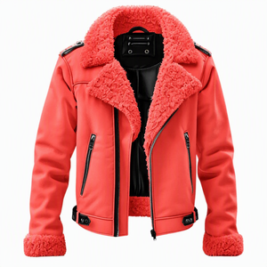 Veste moto en cuir PU vert pour homme avec doublure en fausse fourrure, coupe-vent, vêtement d'extérieur d'hiver, coupe régulière, fermeture éclair - Product Image 4