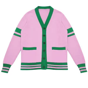 Oem Op Maat Gemaakte Winter Studentenvereniging Varsity Dameskleding Vintage Roze Groene Vest Trui