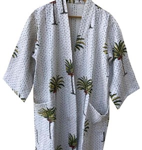 Bata de Kimono con Estampado Digital de Dibujos Animados para Mujer, Suave y Transpirable, 100% Algodón, Camisón de Verano Hecho a Mano, Cuello en V, Cintura Elástica, ODM - Product Image 1