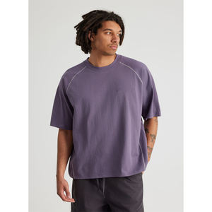 เสื้อยืดคอตตอนผู้ชายสไตล์สตรีทแวร์ทรงโอเวอร์ไซส์ แขนเสื้อแบบดรอปโชว์เดอร์ เนื้อผ้าหนา คุณภาพสูง แบบเรียบ รับผลิตตามแบบ OEM - Product Image 2