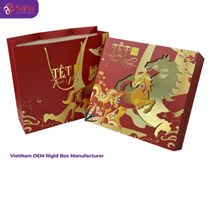 Vietnam OEM Custom Luxury Red Gold Lunar New Year Rigid Gift Box <b>Paper</b> Bag Set Die-cut Packaging Manufacturer Wholesale - Product Image 5