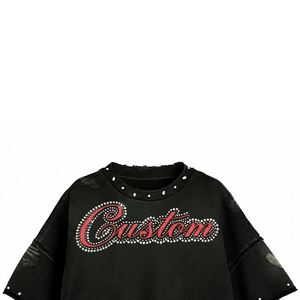 เสื้อครอปท็อปประดับเพชร ปักตัวอักษรตามสั่ง ทรงหลวมไหล่ตก สไตล์พังก์ คอกลม แฟชั่น เสื้อครอปท็อปสั่งทำได้ - Product Image 4