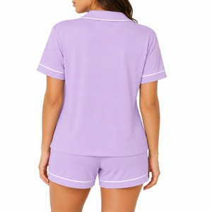 Conjunto de Pijama para Mujer, Manga Larga, Estampado, con Bordado de Corazón, Botones al Frente, Popelina, Dos Piezas, Ropa de Dormir Informal de Verano - Product Image 3