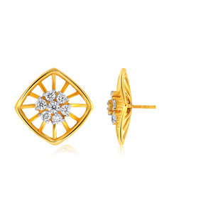 18K Yellow Gold Diamond Cluster Stud Earrings Round Brilliant Cut Lab Grown Diamonds Floral Square Design for Women Daily Wear - Product Image 3