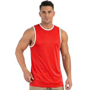 Débardeur sans manches rouge pour homme, col rond, couleur unie, tricoté, respirant, décontracté, séchage rapide, mélange de coton, vente en gros - Product Image 4