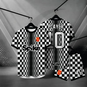 Maillot de football Espagne Spike pour homme, col rond, manches courtes, noir et blanc à carreaux, polyester sublimé respirant, toutes saisons - Product Image 1