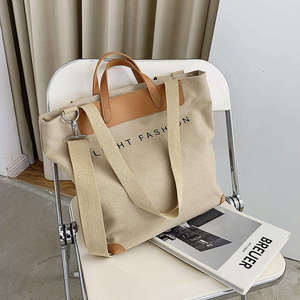 Ngcai Bai Eco-friendly Fashion <b>Canvas</b> <b>Tote</b> Bag Large Size Geometric Pattern Top Handle Shoulder Strap Daily Use Gift - Product Image 4