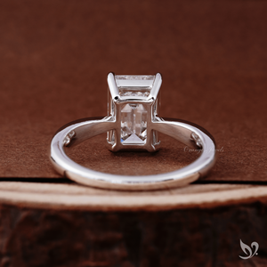 3 carat emerald cut lab grown diamond <b>ring</b> pinched shank solitaire setting in 10K white gold bold engagement <b>ring</b> - Product Image 3