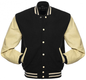 Maßgeschneiderte High-Street Letterman Varsity Jacken Wollkörper Echte Lederärmel Stehkragen Dünn Winter Wasserdicht Atmungsaktiv - Product Image 2