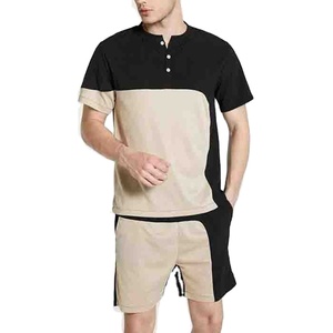 Ensemble décontracté deux pièces homme été : T-shirt et short mi-long en fibre de bambou 100% écologique, personnalisable, délavage acide 3D - Product Image 1