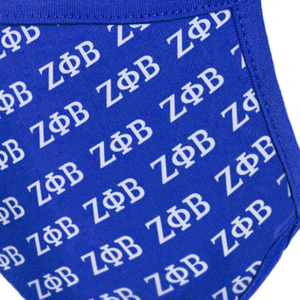 Masque facial imprimé bleu royal Zeta Phi Beta avec poche pour filtre, en coton et élasthanne, lavable et réutilisable, motif lettres grecques - Product Image 3