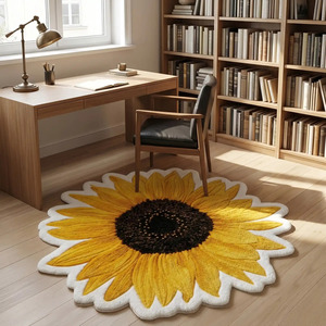 Alfombra de Lana Premium Hecha a Mano con Diseño de Girasol, Antideslizante, Suave y Moderna para Decoración de Sala de Estar y Dormitorio - Product Image 3