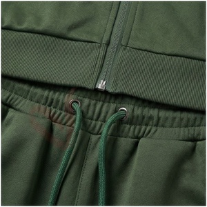 Ensemble de survêtement vert pour homme, manches longues, col montant, fermeture éclair sur le devant, couleur unie, respirant, coupe décontractée, vêtements d'automne - Product Image 5